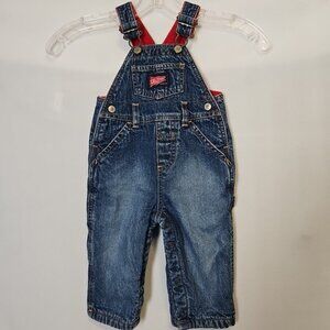 Vtg Old Navy Baby Denim Bib Overalls Sz S 3-6 mo Fleece Lined Snaps Pockets